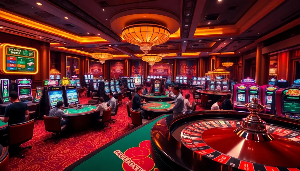 Kèo nhà cái odds highlighted on digital screens in an exciting casino scene filled with vibrant gaming activities.